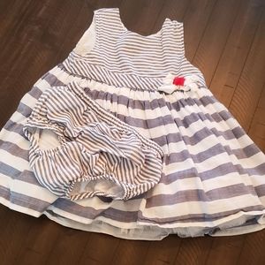 Little Me Blue & White Striped Dress with Bloomers